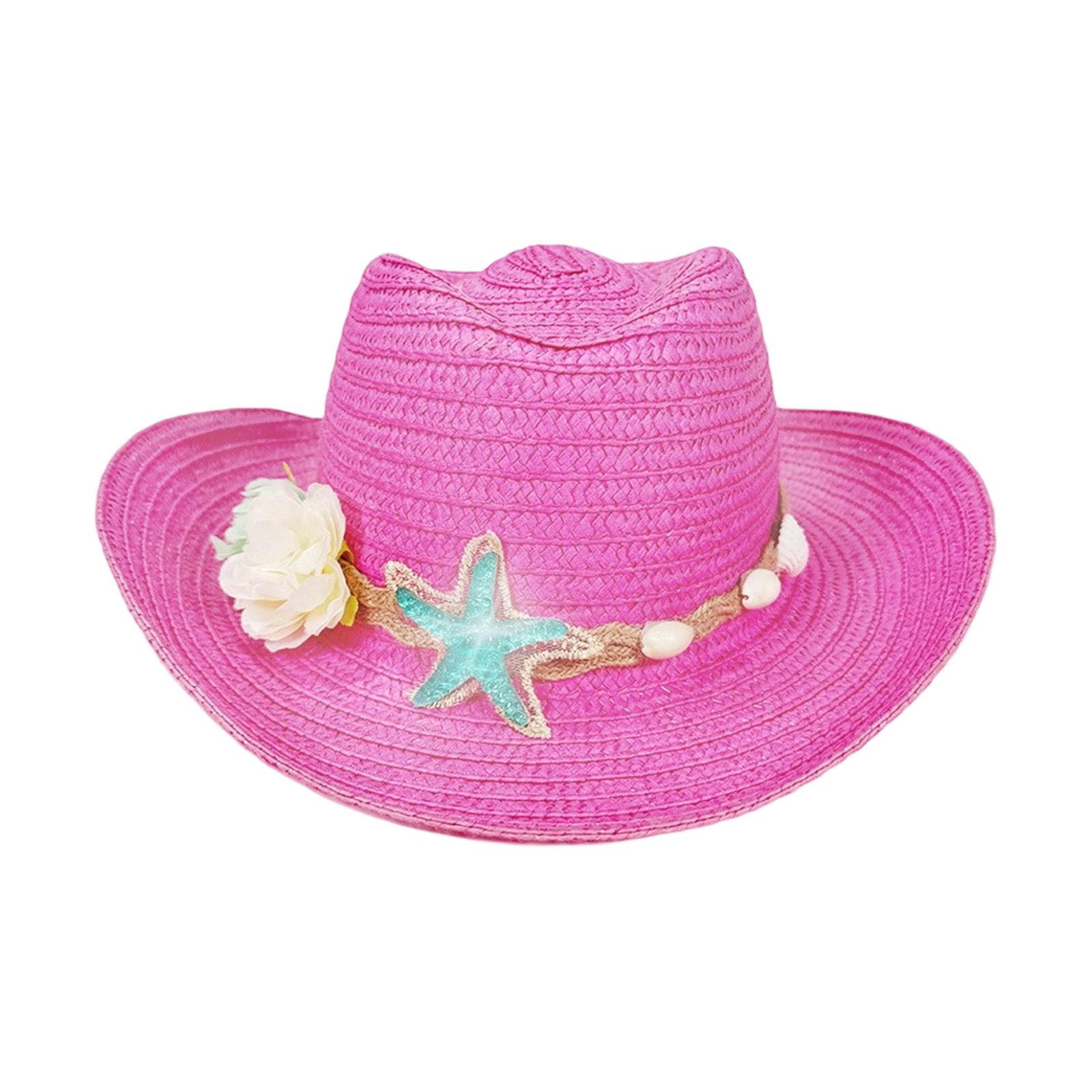

Breathable Children Sun Hat With Adjustable Strap Vacation Cowboy Straw Hat For Beach Play Pool Parties And Holiday розовый