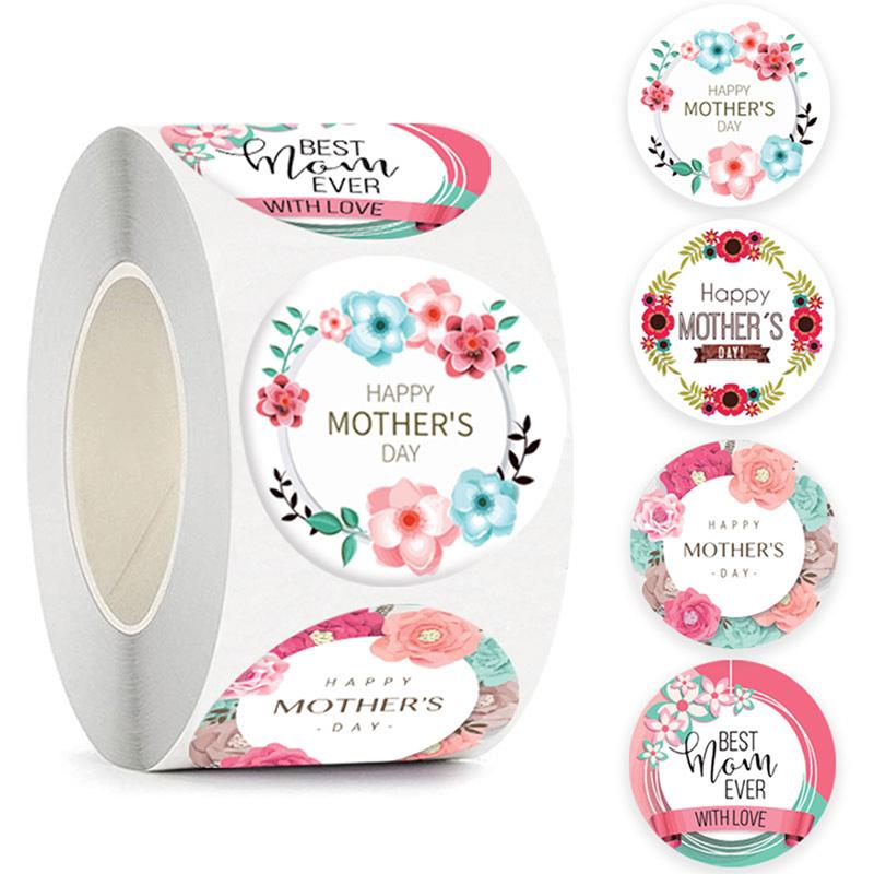 

500pcs / Roll Happy Mother s Day Подарочные теги Kraft Бумага Упаковка Запечатывание наклейки