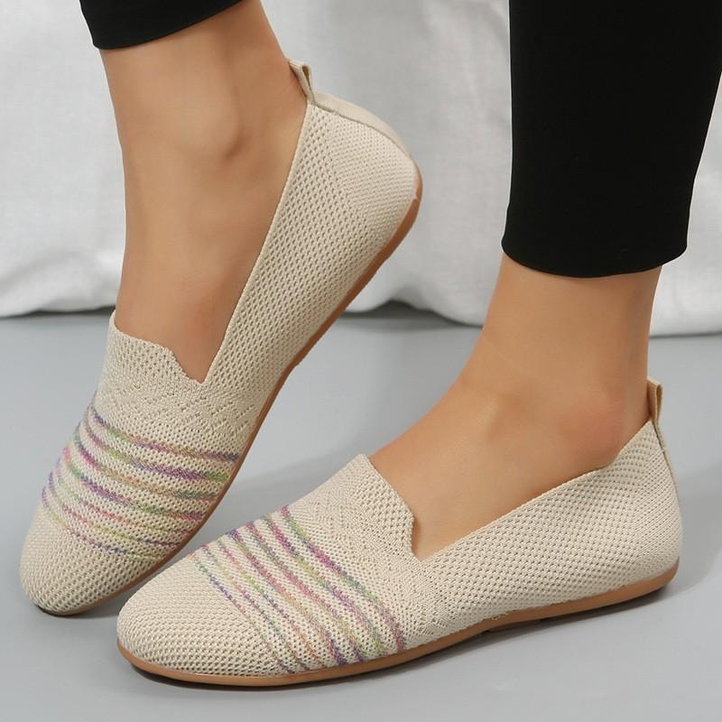 

Women s Flying Woven Flat Shoes Shallow Slip-on Lazy Work Shoes 41 бежевый