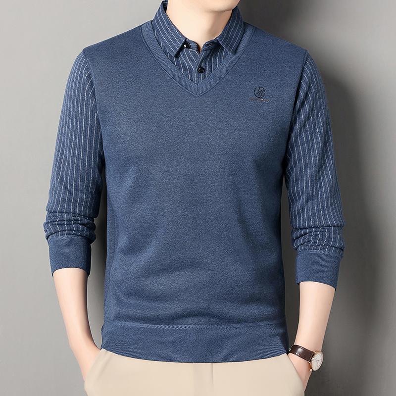 New Men's Fleece Lined Sweater Polo Collar Pullover Tops Fashion Business Causal Pullovers Korean Slim Fit Thick Winter Clothes
