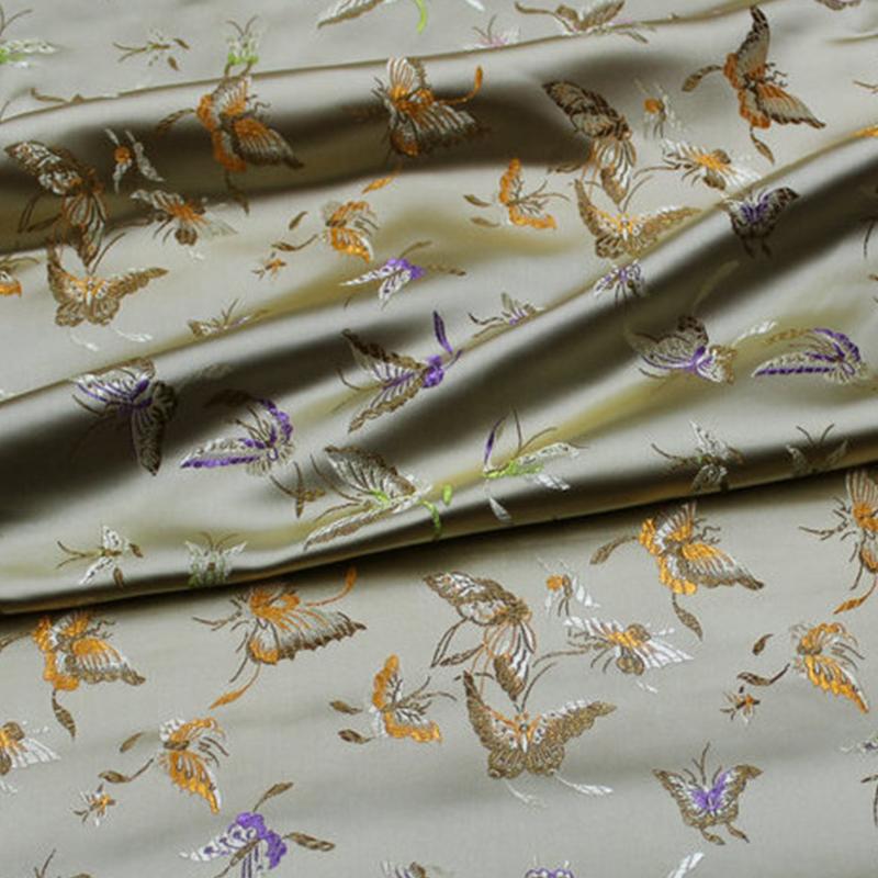 

50x75cm Chinese Style Brocade Fabric Jacquard Satin Silk Butterfly Printed Fabric Cheongsam Hanfu Stage Costume Upholstery 50x75cm светло-желтого