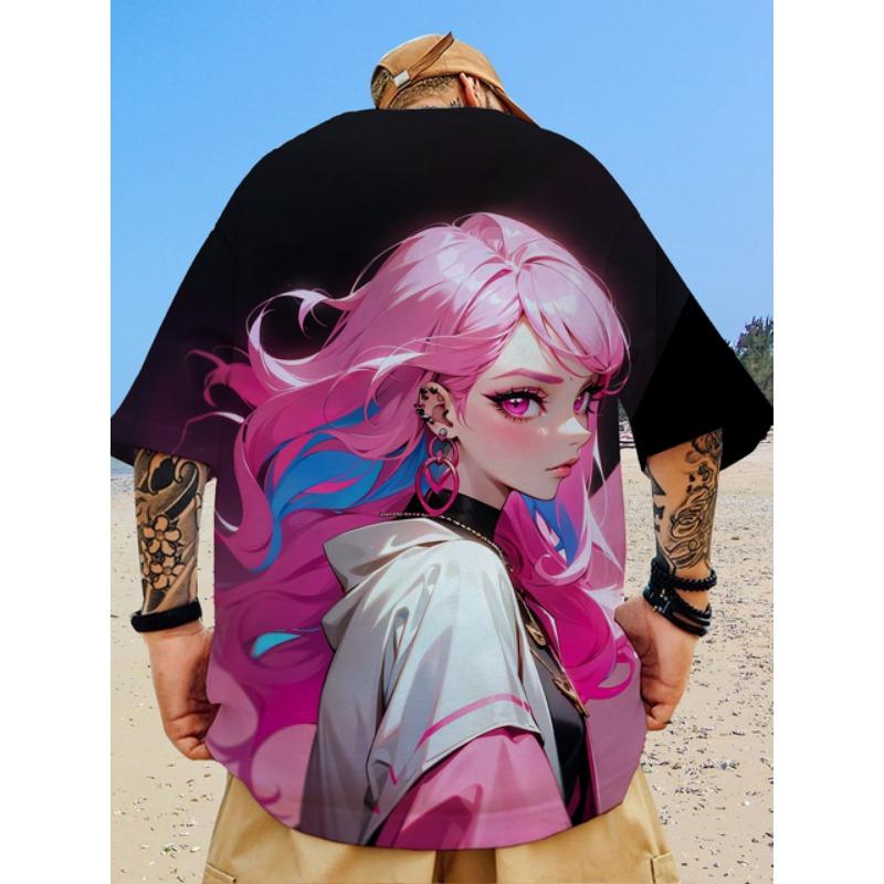 2024 Fashion Men's T-Shirts Anime Character Tee 3D Sexy Beauty Print T Shirt Casual Streetwear Loose Oversized Short Sleeve Tops