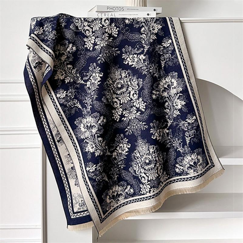Winter Cashmere Scarf for Women Luxury Warm Shawl Floral Print Windproof Cape Pashmina Handerchief Designer Female Scarf