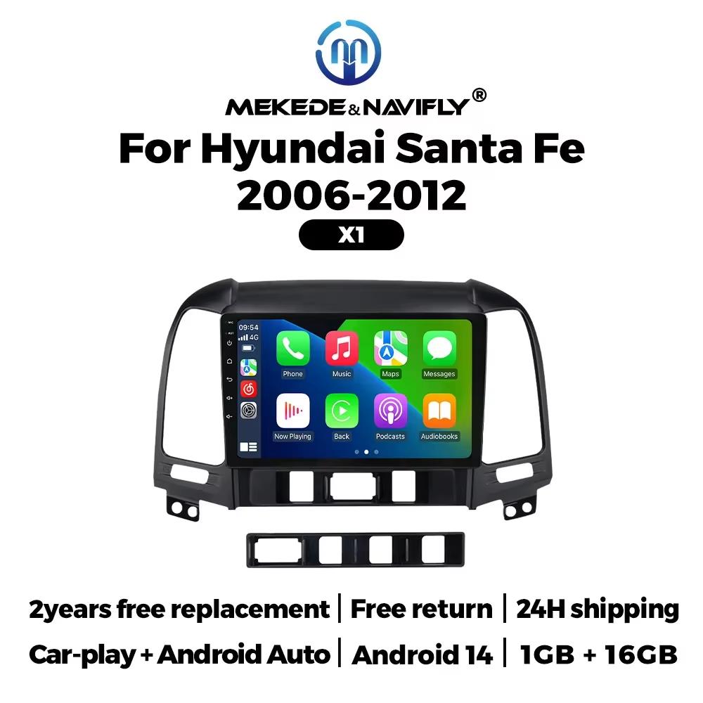 MEKEDE &NAVIFLY Android 14 Беспроводной Carplay Автомагнитола для Hyundai Ix45 Santa Fe 2006 - 2012 Мультимедийный плеер GPS FM Стерео