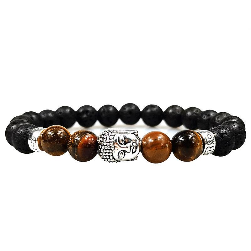 European  American Tiger Eye and Volcanic Stone Buddha Bracelet for Men  Women