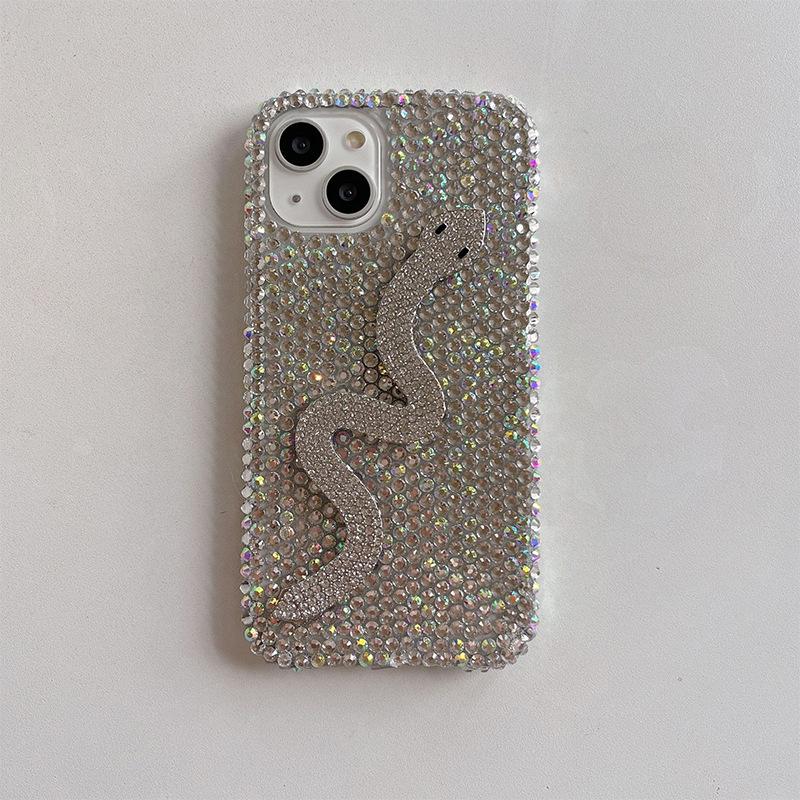 Three-dimensional Rhinestone Snake for IPhone17promax Mobile Phone Case for Apple 16plus Full Diamond 15 Protective Case Fashion