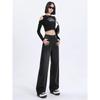 Damen Jeans Schwarz-Grau, Hoher Bund, Weiter Bein, Herbst 2025 Stil, Schlankmachende und Vielseitige Bodenlange Hose.