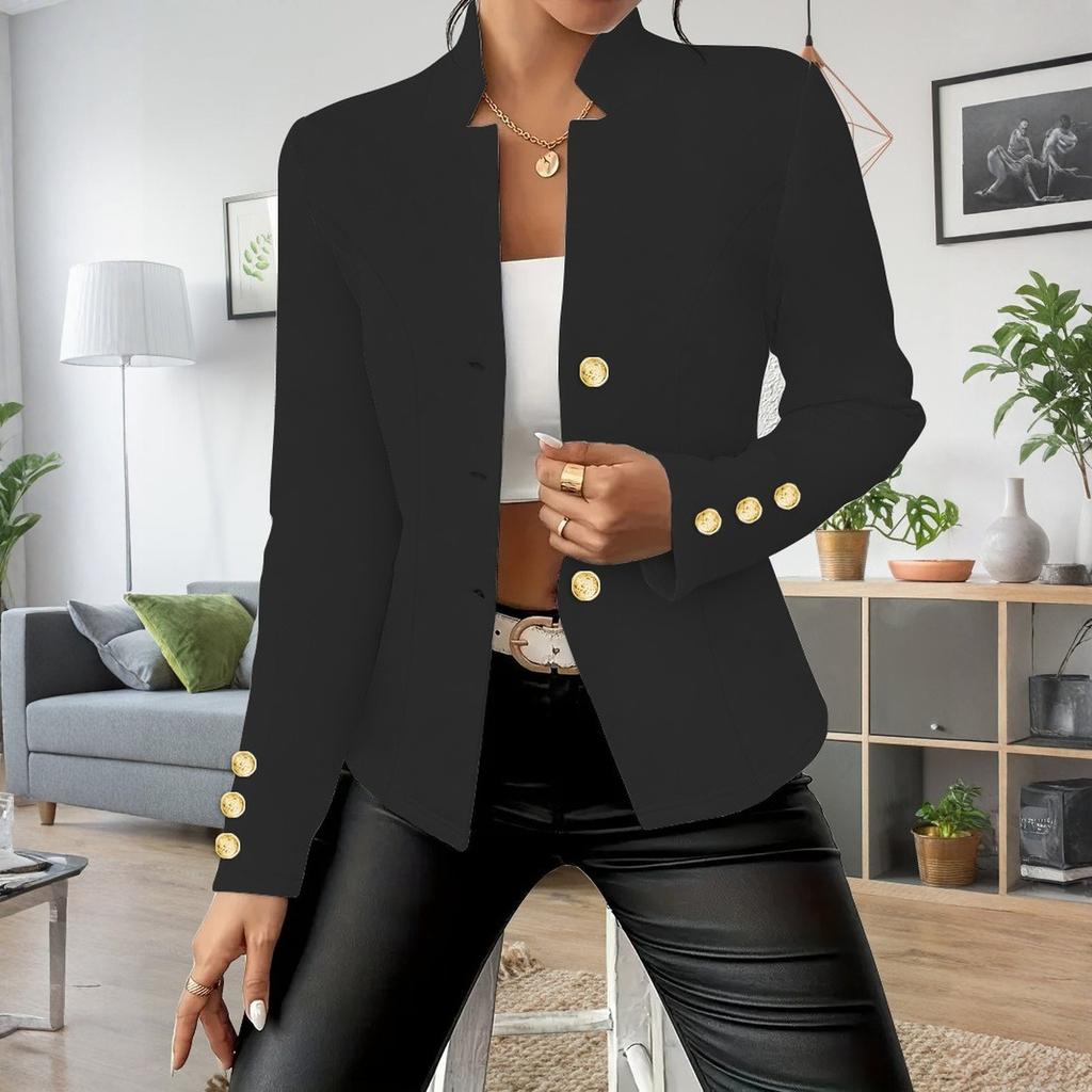 Women's Fashionable Solid Color V-neck Long Sleeved Button Style Cardigan Jacket