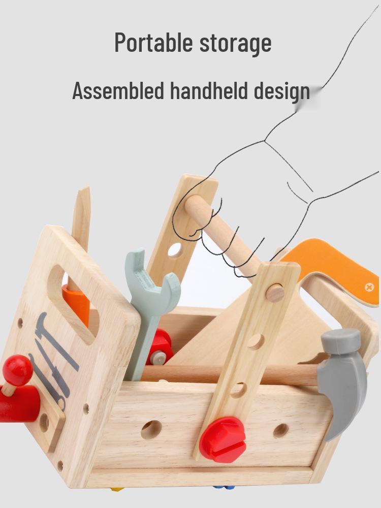 Wooden Repair Toolbox for Kids: Nut Assembly, Portable Toy Bench for Early Education and Development.