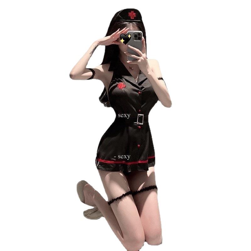 Flirty Nurse Cosplay Lingerie Set - Two-Piece Erotic Pajamas