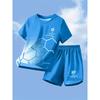 Completo Sportivo a Maniche Corte con Stampa Calcio Casual per Bambino, Perfetto per l'Esterno