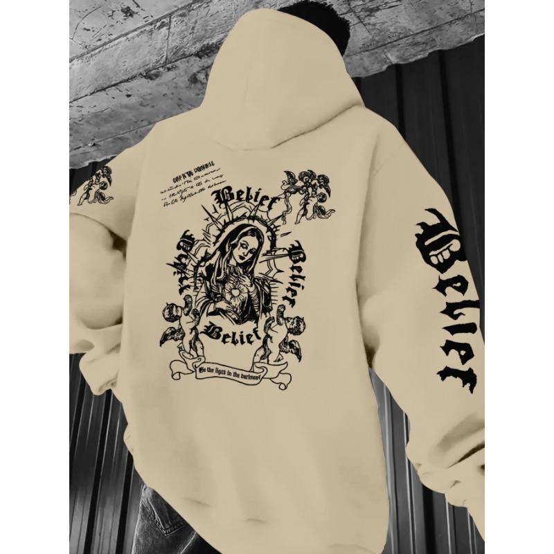 

European and American Men s Autumn Fashion Gothic Statue of Liberty Letter Printed Hoodie Outdoor Street Versatile Top L