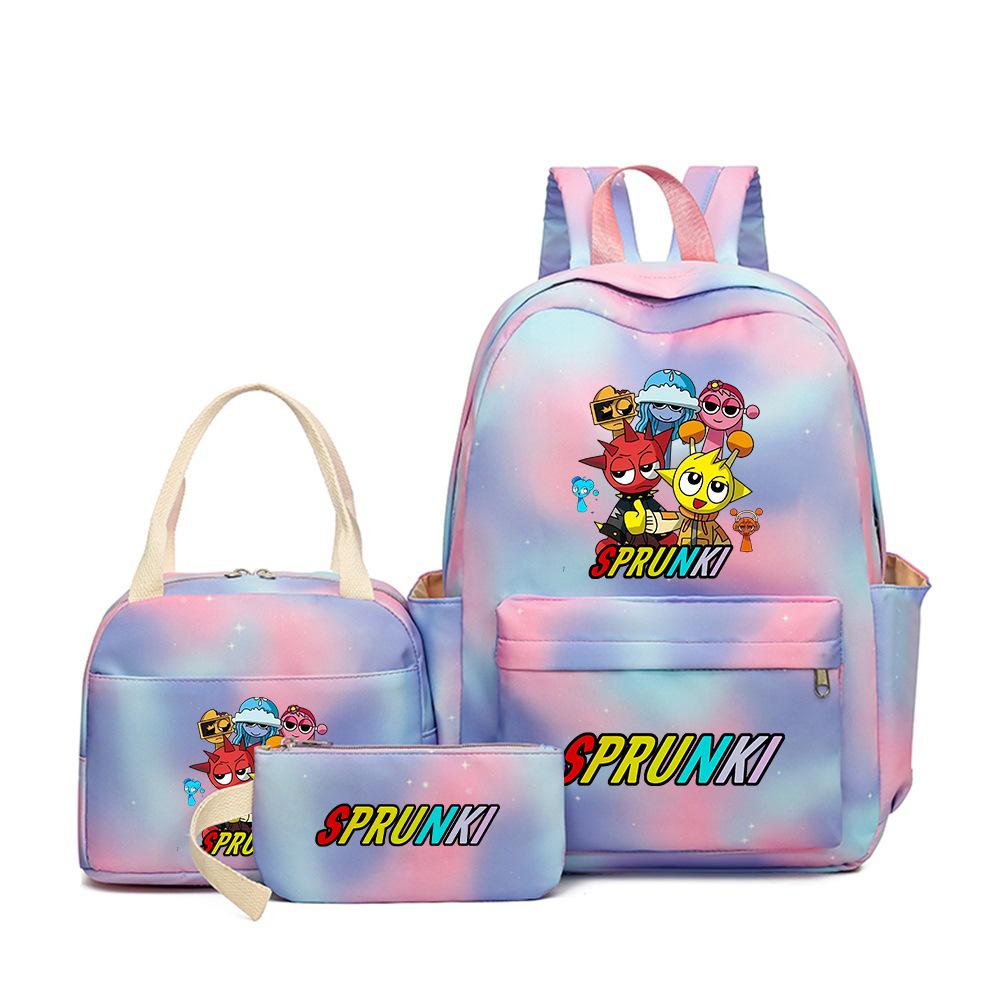 Rhythm box teen schoolbag sprunki cartoon print backpack pencil bag three-piece children's schoolbag 4
