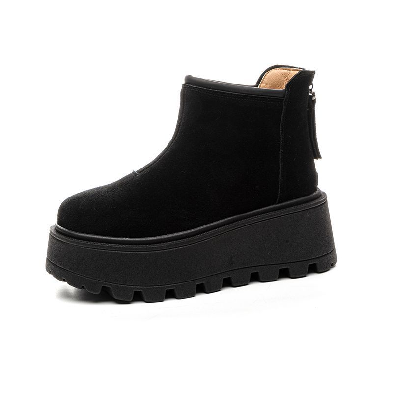 Thick-soled Martin boots women's 2025 new British style autumn and winter velvet small man heightening European popular muffin short boots