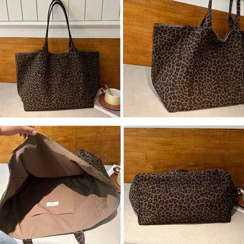 Vintage Leopard Double-Sided Shoulder Bags for Women Casual Large Capacity Ladies Shopping Tote Cool Girls Underarm Bag Handbags