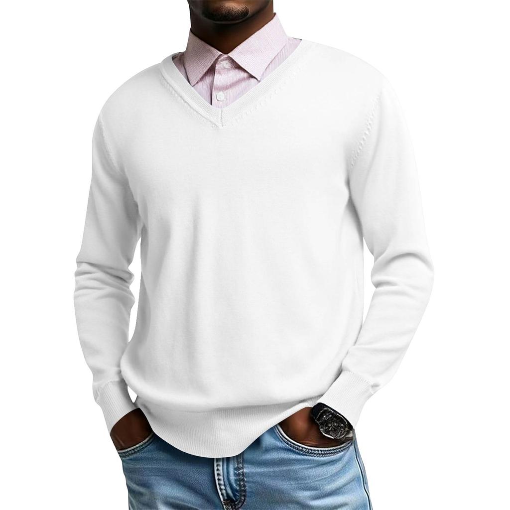 Męski dzianinowy top z dekoltem V i długim rękawem, codzienna wygoda, bluzka z długim rękawem