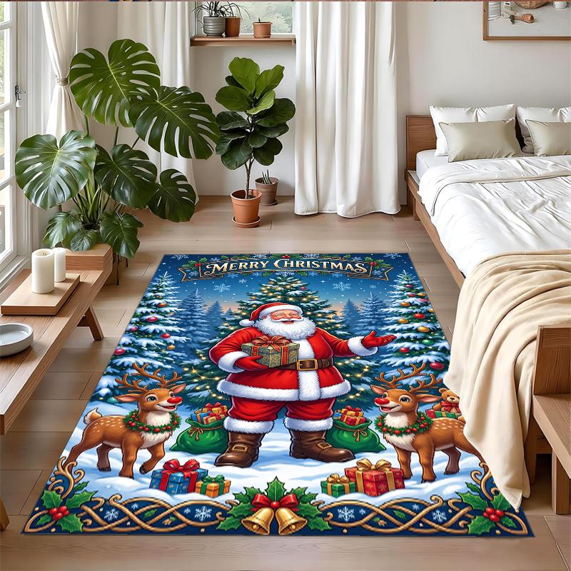 Christmas Printed Square Area Rug Soft Non Slip Floor Carpet For Bedroom Holiday Gift
