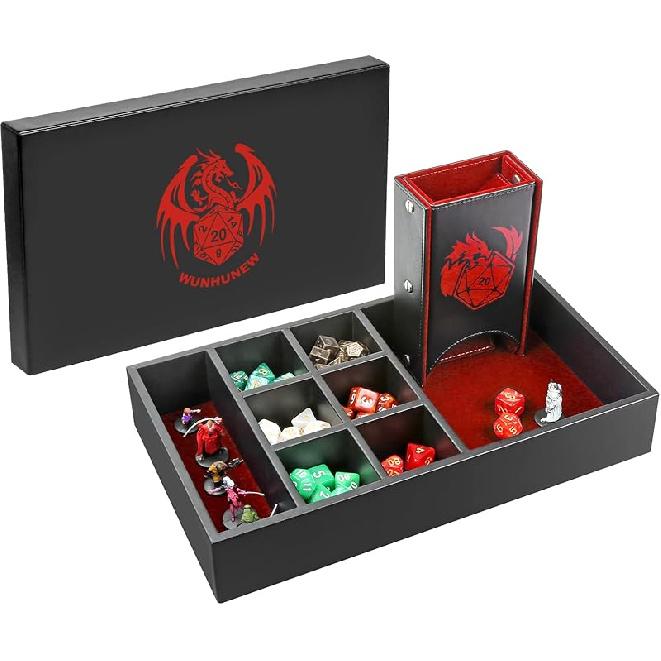 Лоток для кубиков DND и Башня-Хранилище, Кейс-Держатель для кубиков D&D 4 в 1 (Поднос для броска кубиков, Башня для броска кубиков, Хранение кубиков и миниатюр), Отличная RPG красный