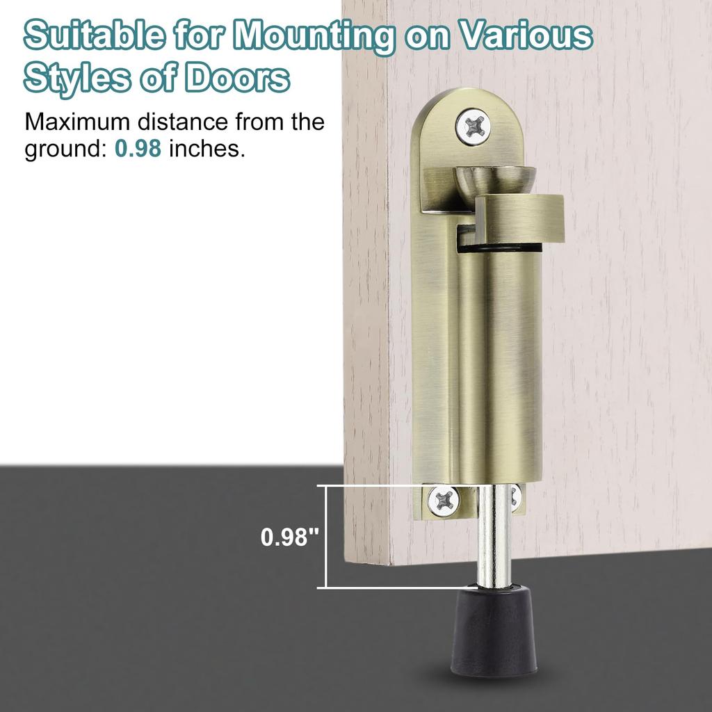 uxcell 2-Pack Kickdown Door Stop, Spring-Loaded Telescopic Door Stop, Adjustable Door Lock Holder for Ground Distance, 25mm/0.98", Bronze