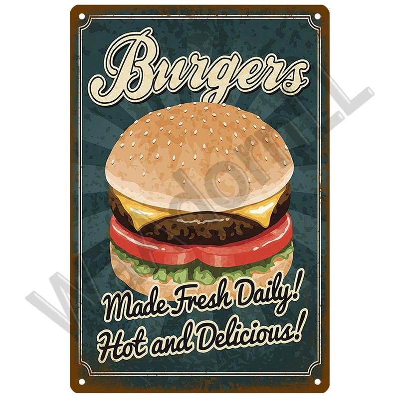 Metal Sign Delicate Fast Food Plate Tin Sign Plaque Vintage Restaurant Home Bar Cafe Kitchen Metal Poster Wall Decor Accessories