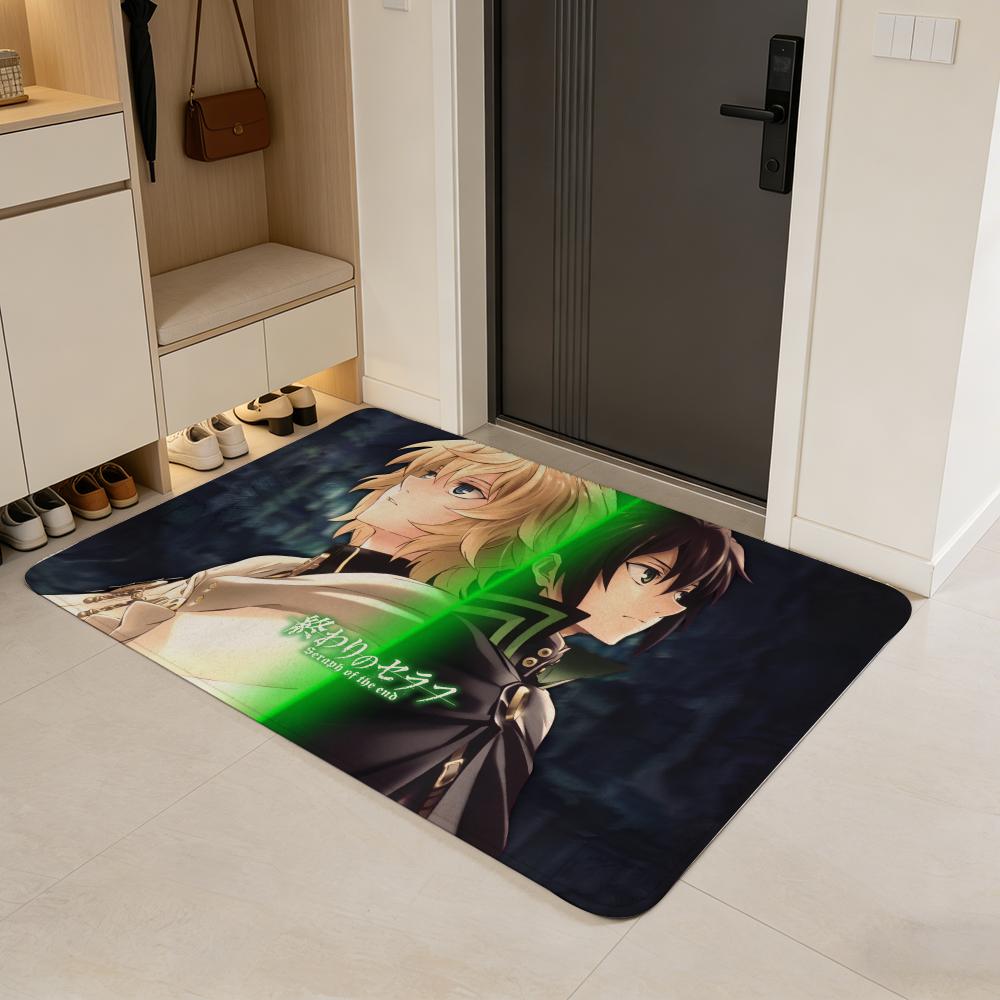 anime S-Seraph of the End Floor Mat Flannel Door Mat Non-Slip Absorbent Washable Indoor Home Rug