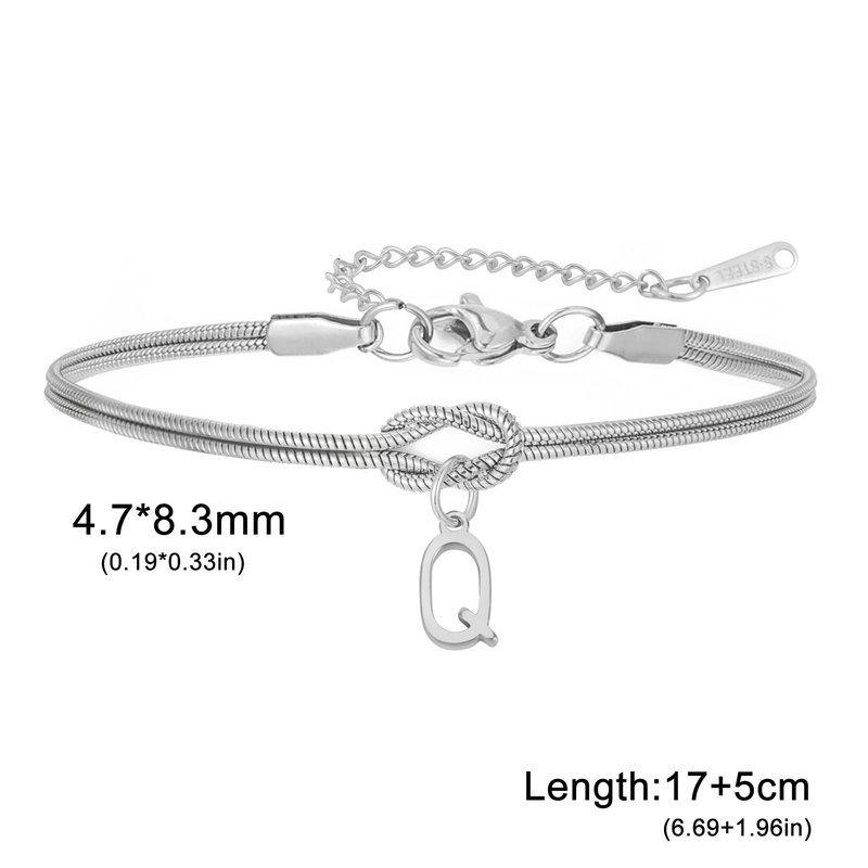 Stainless Steel 26-Letter Bracelet & Anklet with Double-Layer Knotted Snake Bone Chain