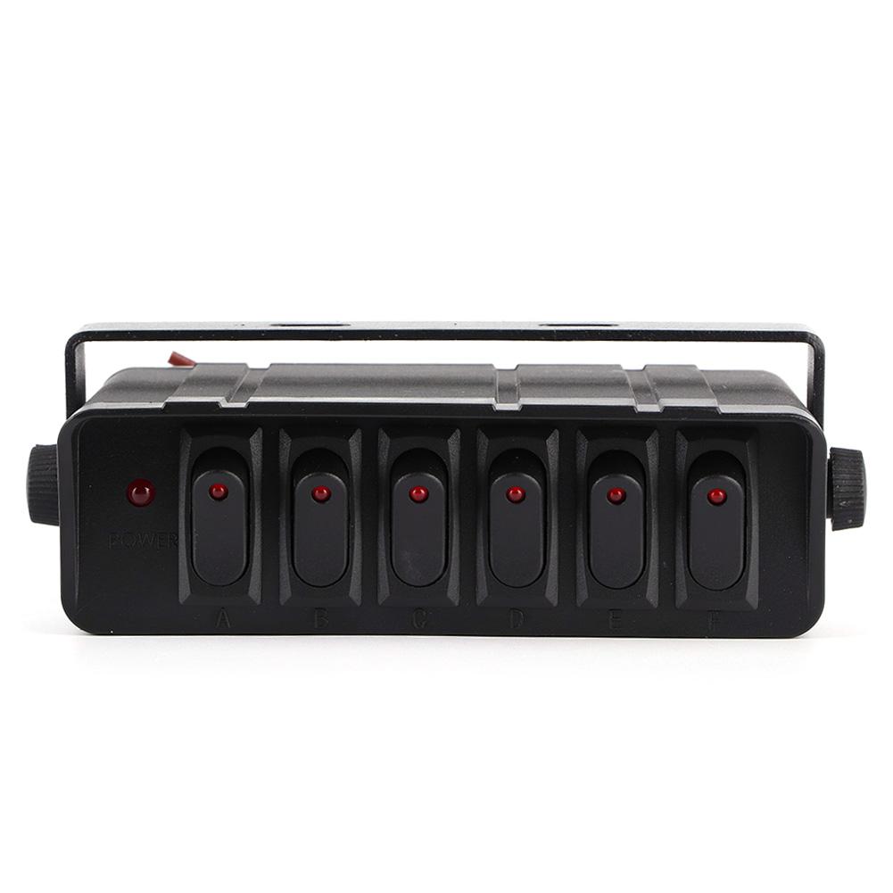 6‑Gang Rocker Switch Box Controller 3P Red Light Universal for 12‑24V Car RVs Marine Boat Yacht