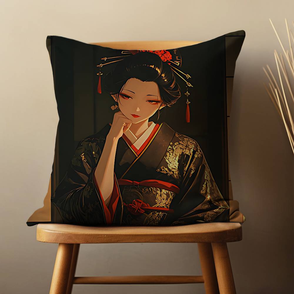 Beautiful Geisha Woman Pillow Case Living Room Sofa Cushion Cover Suitable For Home Bedroom Decoration And Protector