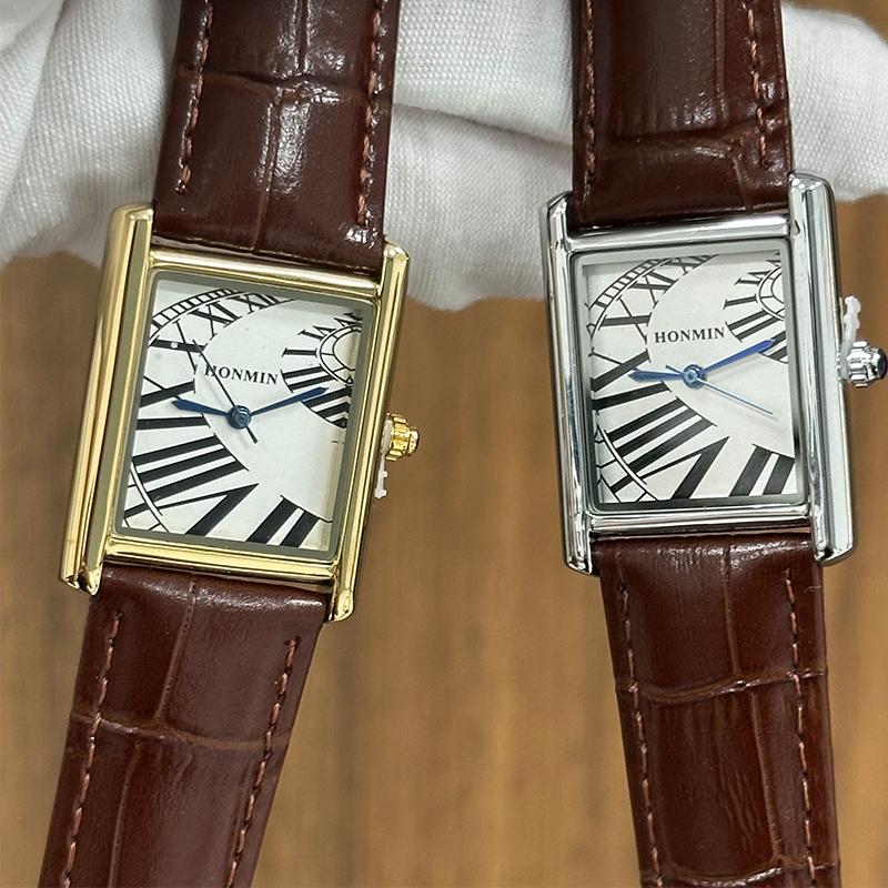 HONMIN Luxury Style Roman Dial Tank Ultra-Thin Rectangular Elegant Men's Quartz WaterProof Watch