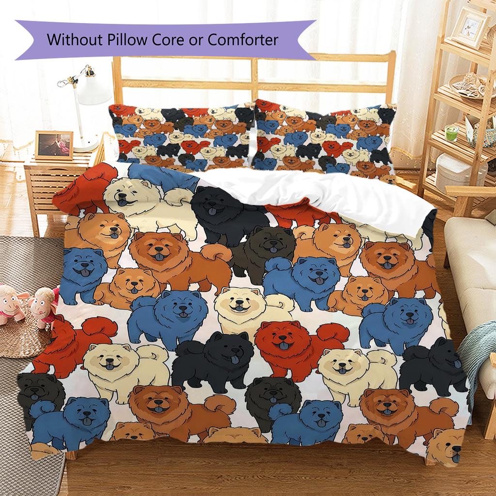 Cartoon Puppy Pattern Bedding,Quilt Set Quilt Cover Pillowcase Home Birthday Gift (1 * duvet cover + 2 * pillowcase, without core)