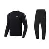 Loose Fit Crew Neck Logo Print Drop Shoulder Pullover Long Sleeve Elastic Waist Pants Casual Sports Suit Men Suit Black AWDU915-1+AKLT553-2