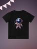 Round Neck Printed Pattern Pullover Short Sleeve Kids Tops Cosmonaut