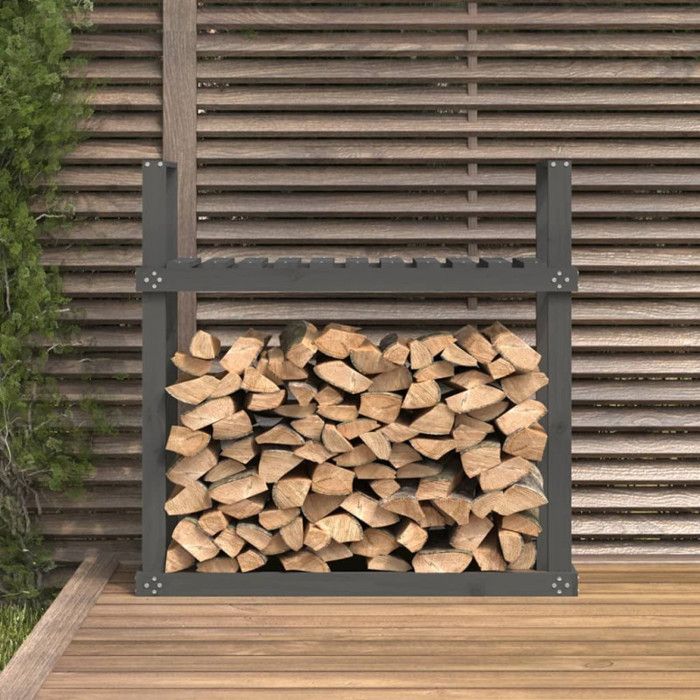 Support à bûches - Gris - Bois de pin - 110x35x108,5 cm - Montage facile - Rectangulaire