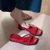 Soft leather version~ Korean version of simple outer wear thick-soled one-word slippers women's retro casual soft-soled open-toed simple cool slippers