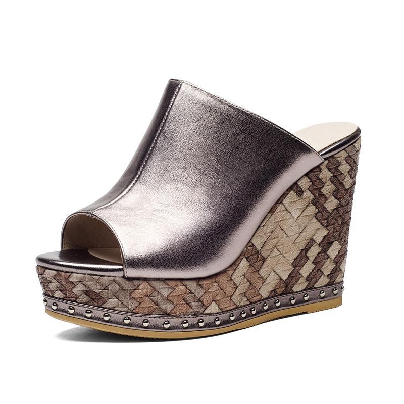 

Женские босоножки на платформе - Уличная обувь на толстой подошве, Большой размер 2025 Лето Новое поступление Босоножки на танкетке с ремешками 41 темно-серого