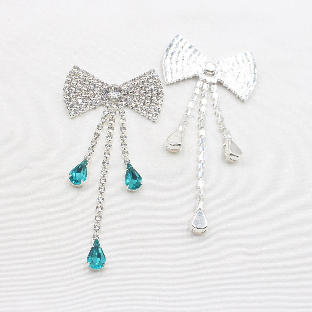LKERAN New 2 Pieces of 37 * 80MM Welded Flat Bottom Bow, Rhinestone Tassel Clothing Bag Decoration DIY Accessories