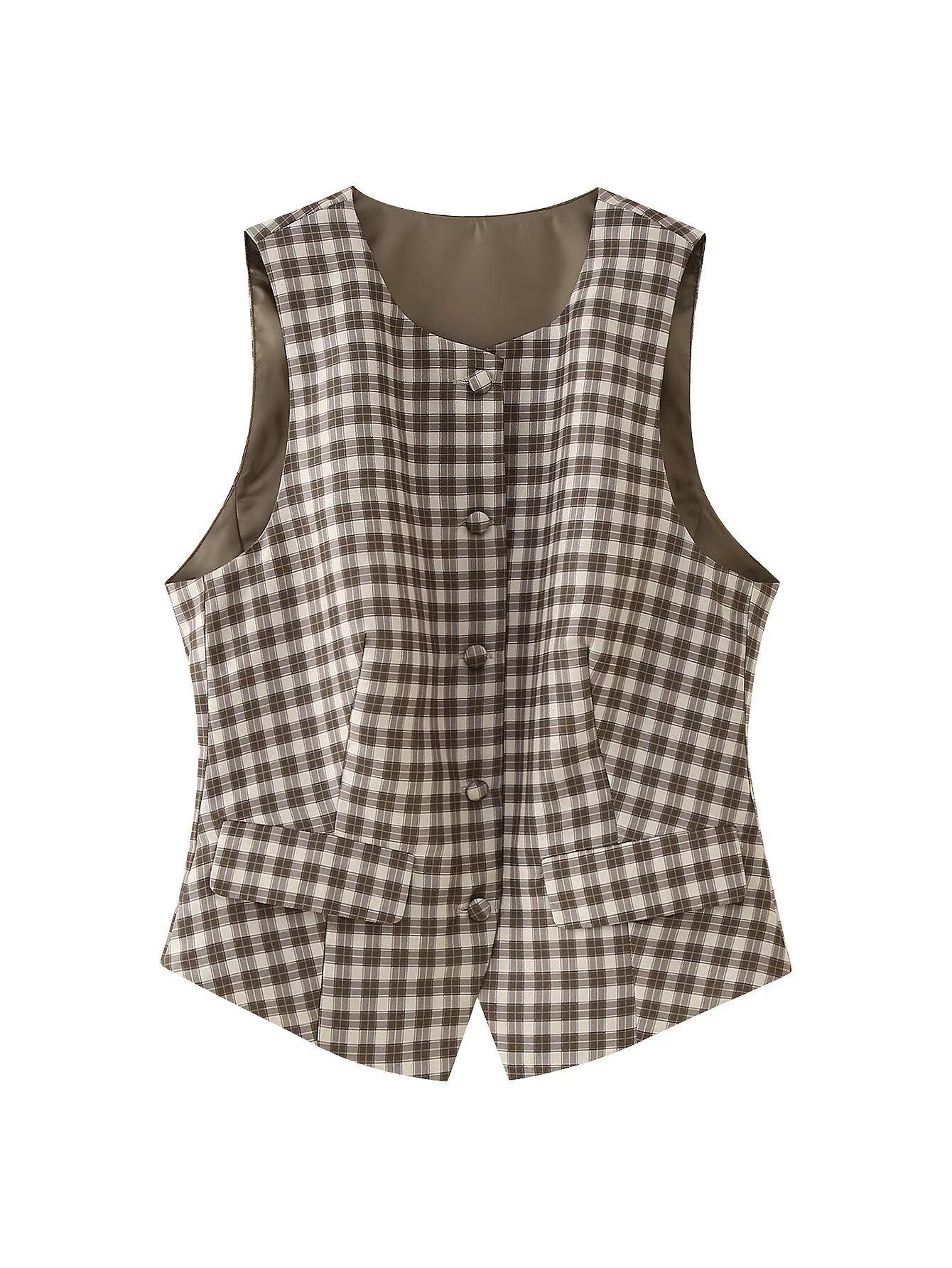 

Комплект из приталенного жилета и короткой юбки в клетку на весну 2025 года для женщин L