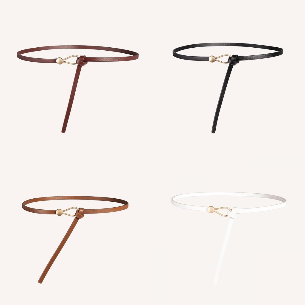 Pu Thin Waist Belt With Metal Buckle For Casual Dress And Retro Style