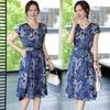 Mom's 2026 Summer Short-Sleeved Casual Dress - Chinese Style Printed Skirt for Middle-Aged & Elderly Women