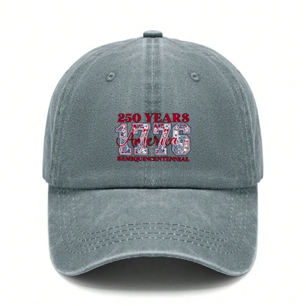 Adjustable Baseball Cap - Vintage Washed Print "250 YEARS 1776 AMERICA" Unisex Hat For Patriotic Events Daily Wear Outdoor Sports