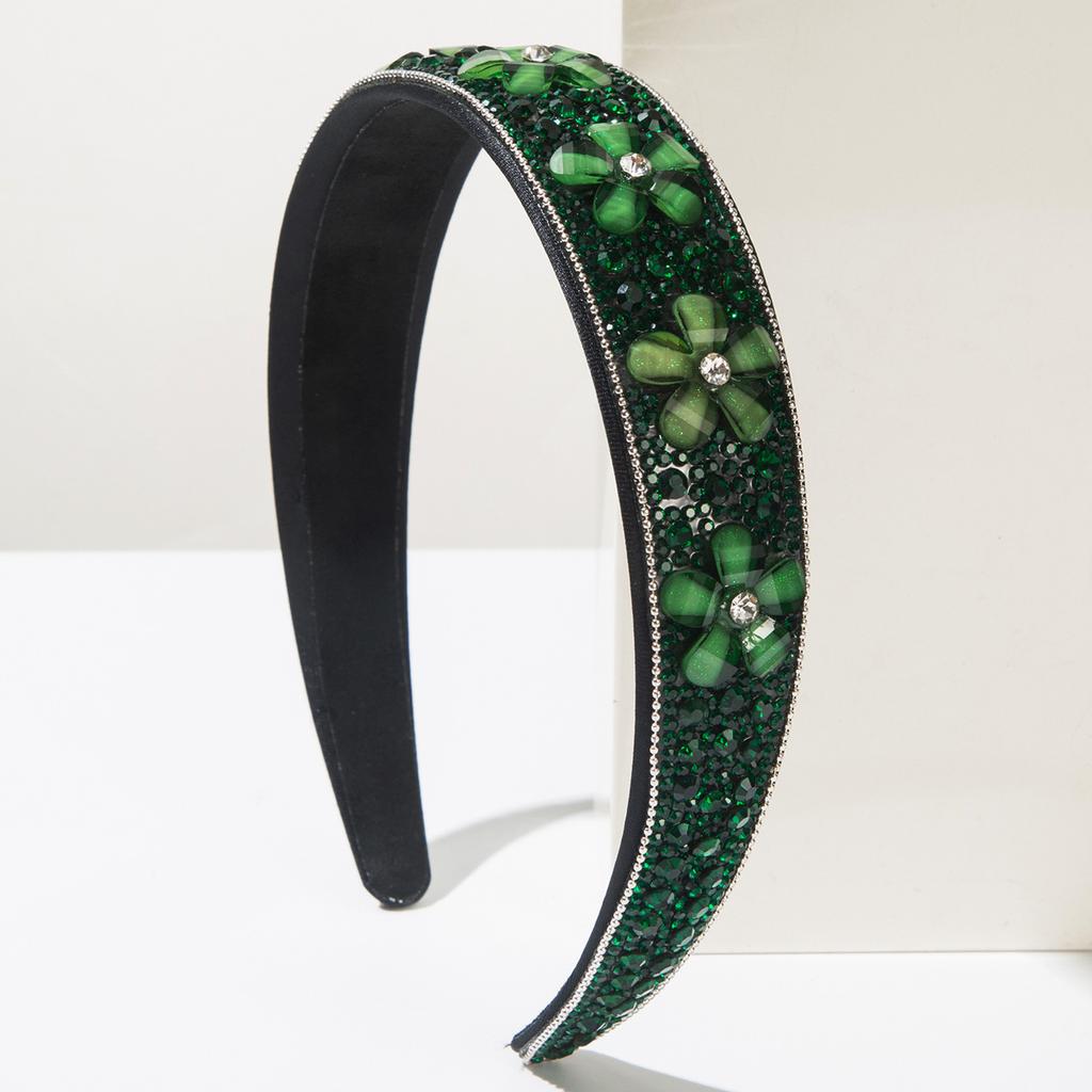 Solid Color Crystal Flower Full Diamond Headband Baroque Style Trendy Versatile Prom Party Hair Accessory