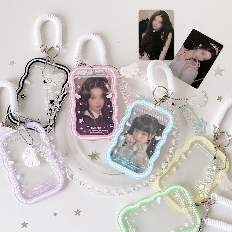 Kpop Fashion Simple Photo Card Holder Cute Idol Photo Storage Card Bag Elastic Rope Pendant Cute Charm Accessory Gift