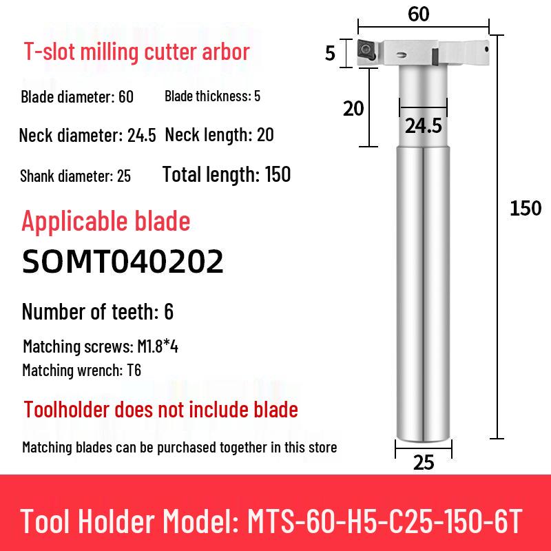 CNC T-Slot Milling Cutter with HTS Three-Sided Blade, Shank Thickness: 6, 8, 10, 12 Mm