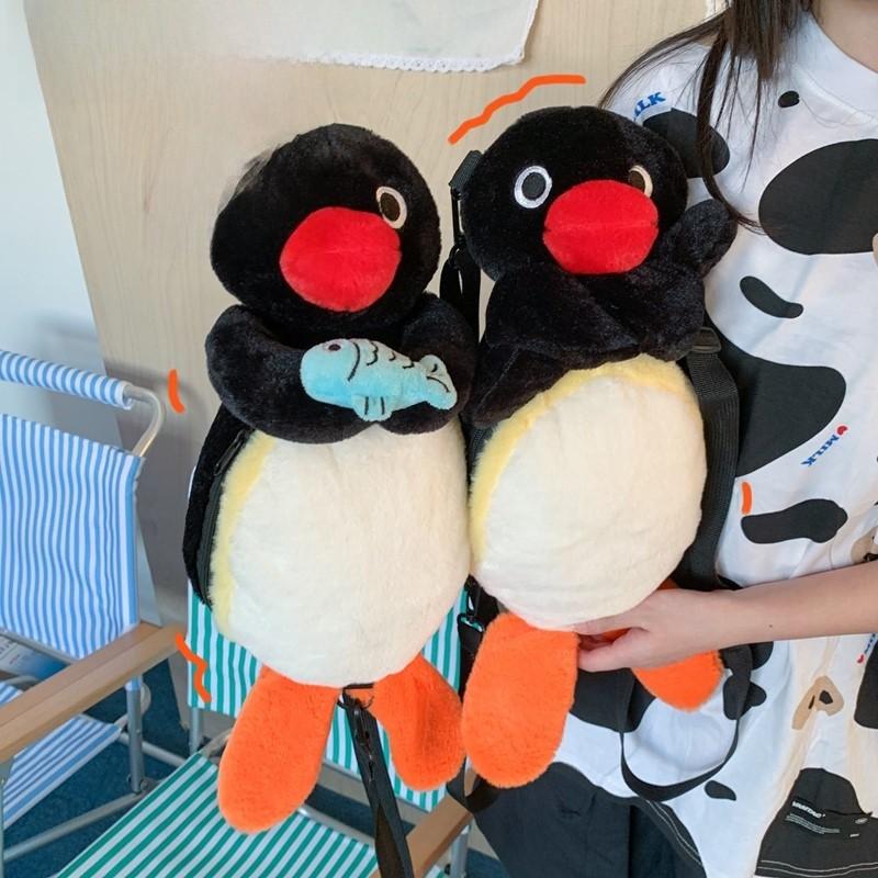 Plush Black Fish Hugging Backpack For Girls With Zipper Closure And Inner Card Pocket