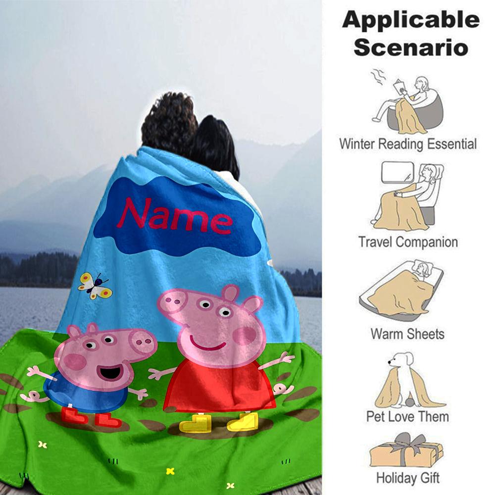 Customiz Name Personality Peppa Pig Blanket Soft &Warm Sofa Office Bed Travel Lunch Break Blanket, Gift Suitable All Seasons