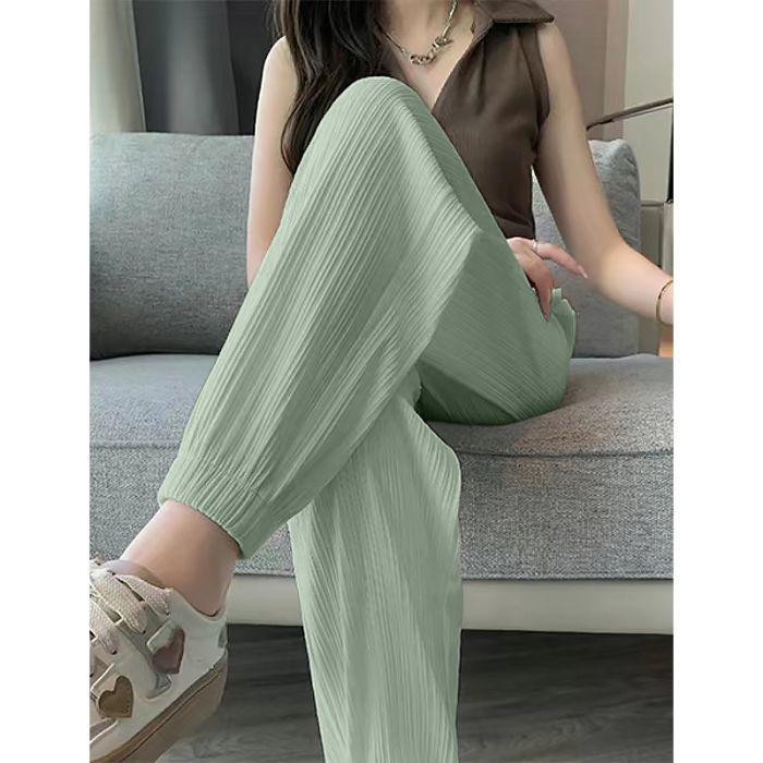 Ice Silk Sweatpants for Women In Summer Thin Small People Solid Color Tying Trousers Casual Loose Sun Protection Drooping Pants