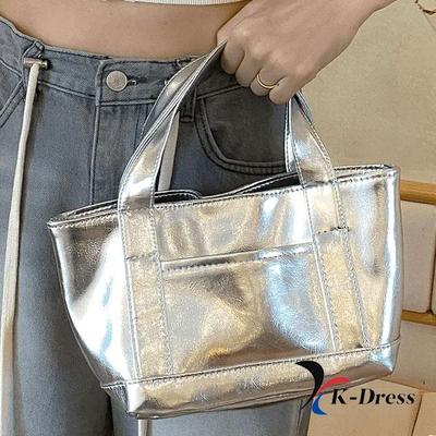 Stříbrná mini kabelka Whitturumaturu lesklá denní taška s kapsou (1 barva)