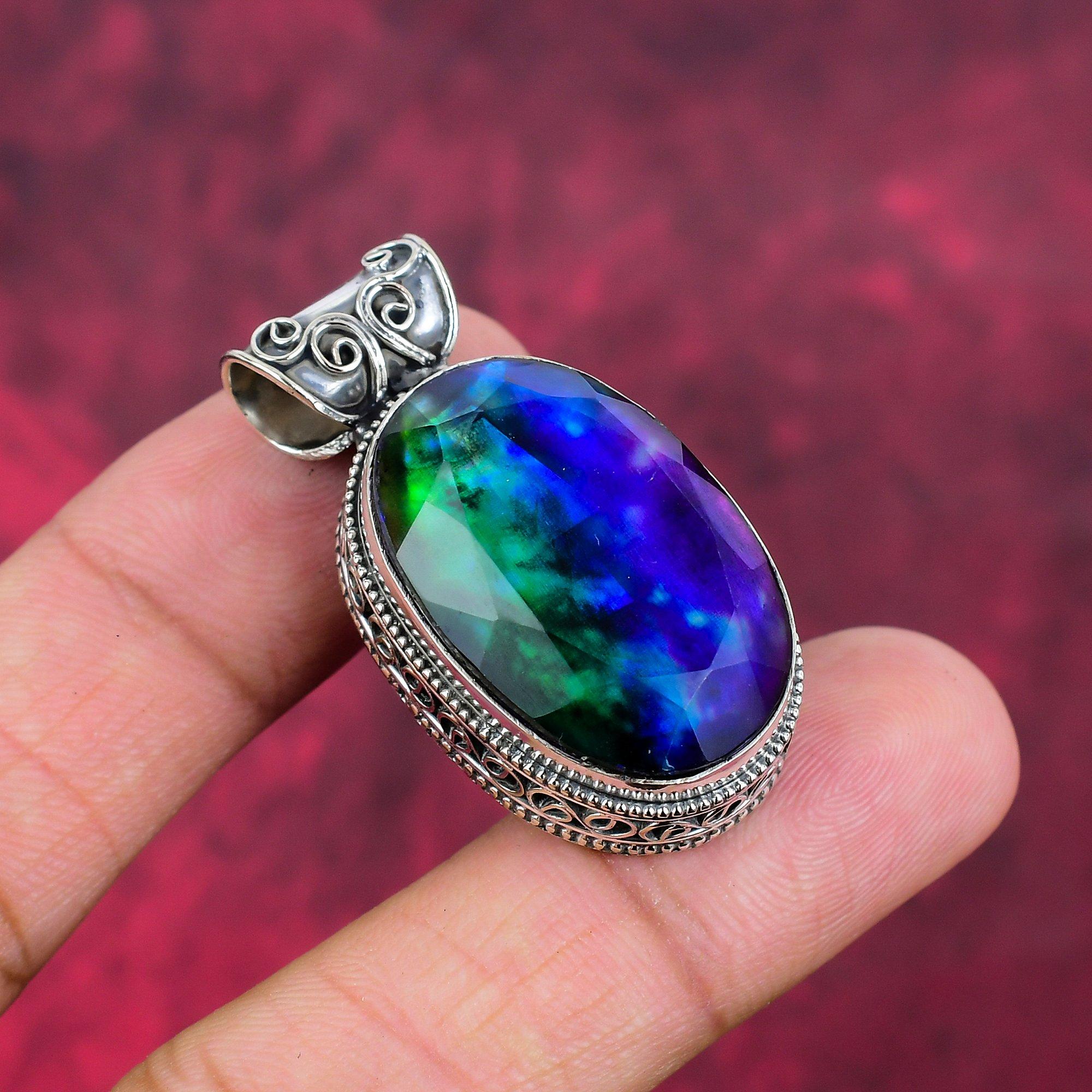 

Подвеска из аммолита, драгоценный камень, ювелирные изделия ручной работы, кулон из цельного серебра 925 пробы, подарок жене, ювелирные изделия 1.69 Inches синий