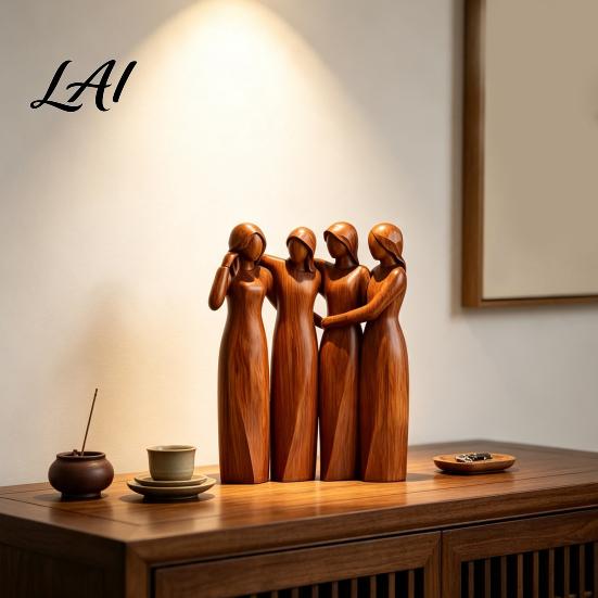 Nature Inspired Ornament Sisterhood Wooden Figurine Handcrafted Friendship Sculpture for Living Room Creative Displays Bedroom Tabletop Ornament