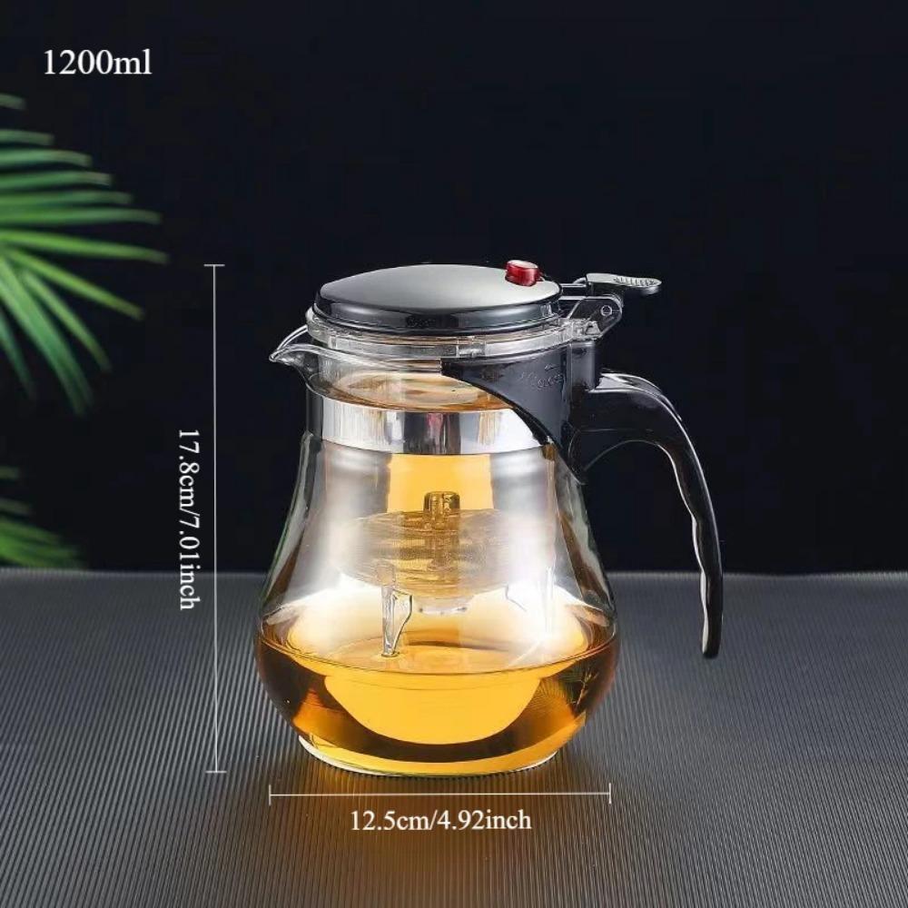 Ceainic din Sticlă Rezistentă la Căldură cu Filtru One Click, Aparat pentru Ceai și Cafea, Design de Separare a Apei, Articole de Ceai pentru Acasă
